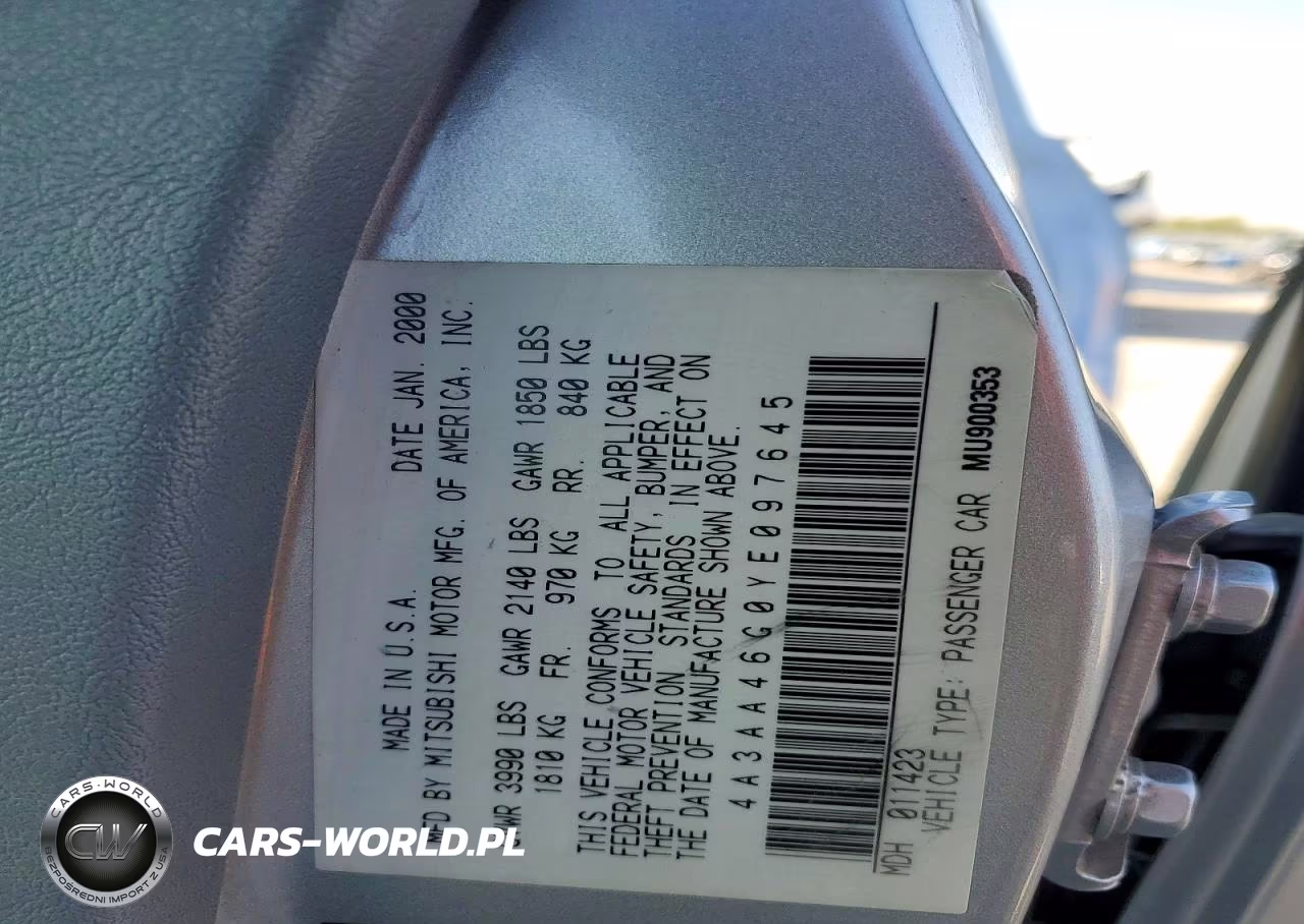 2000 Mitsubishi Galant Es VIN:4A3AA46G0YE097645 - 12