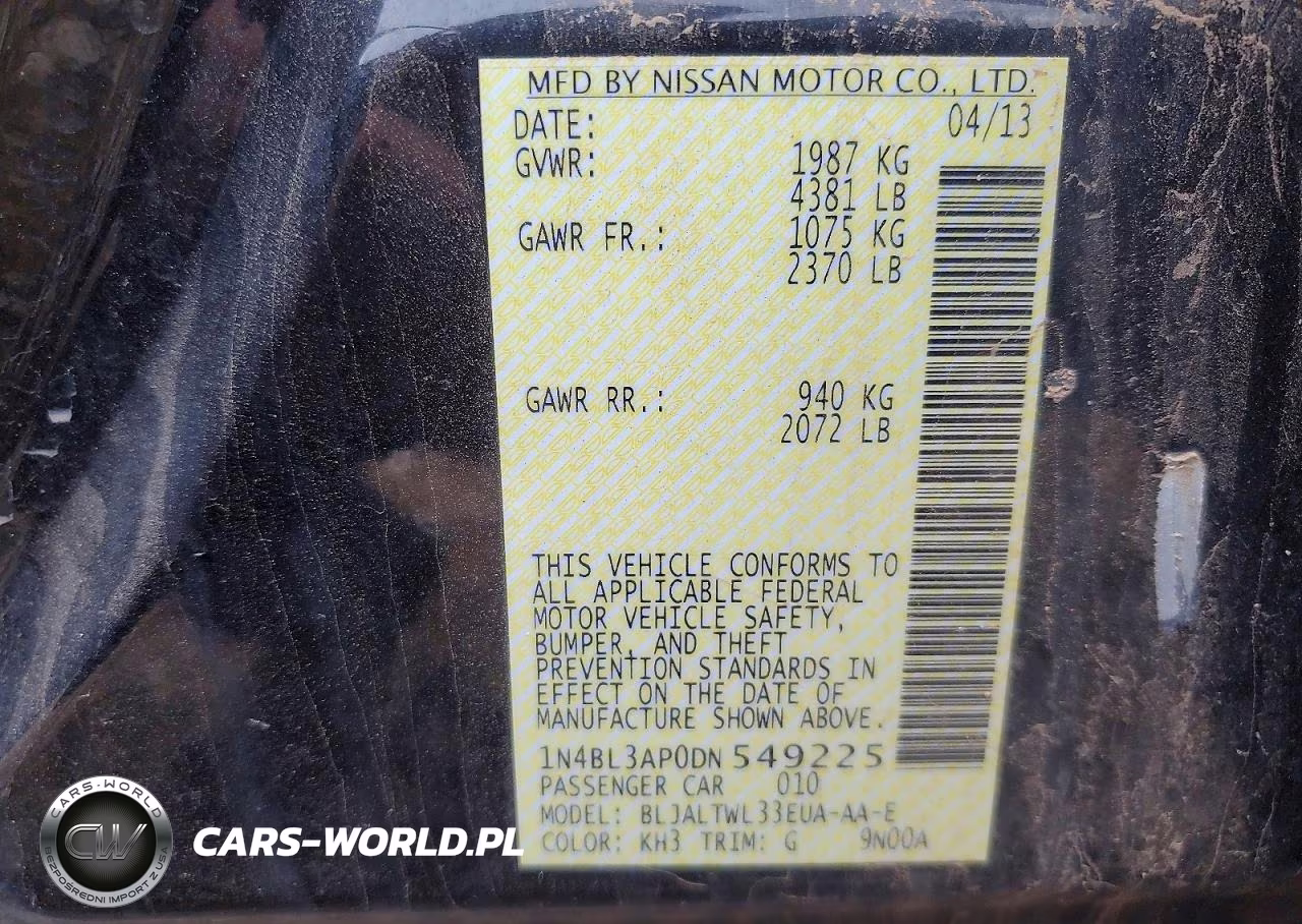 2013 Nissan Altima 3.5 S VIN:1N4BL3AP0DN549225 - 12