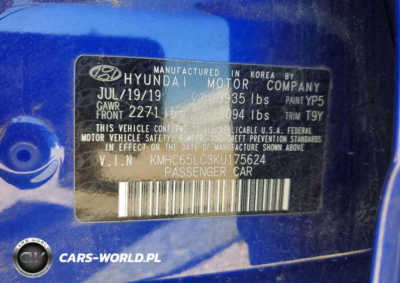 2019 Hyundai Ioniq Blue VIN:KMHC65LC3KU175624 - 12