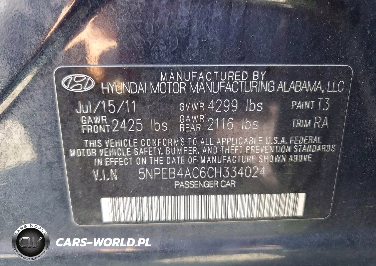 2012 Hyundai Sonata Gls VIN:5NPEB4AC6CH334024 - 12