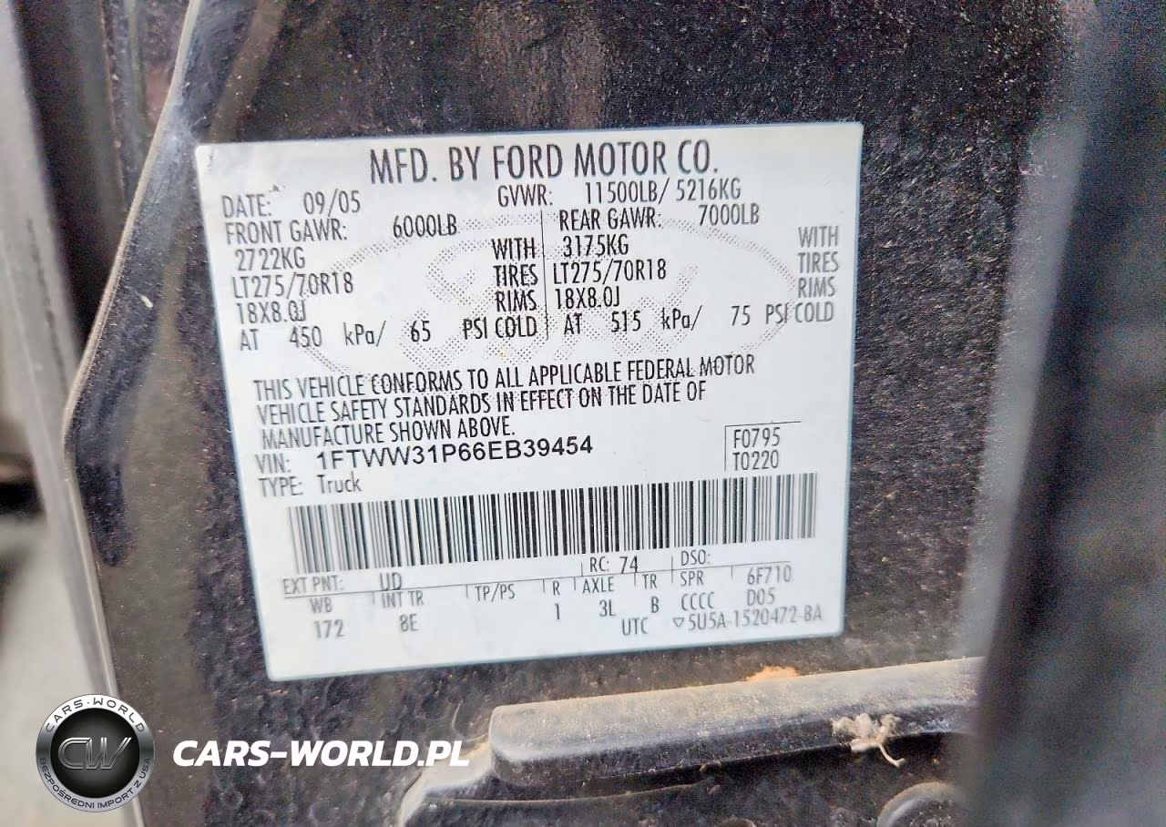 2006 Ford F350 Srw Super Duty VIN:1FTWW31P66EB39454 - 12