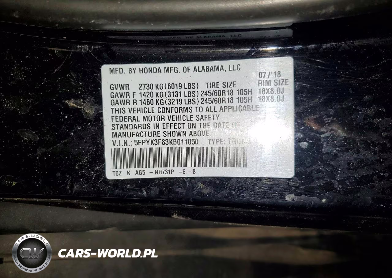 2019 Honda Ridgeline Black Edition VIN:5FPYK3F83KB011050 - 12