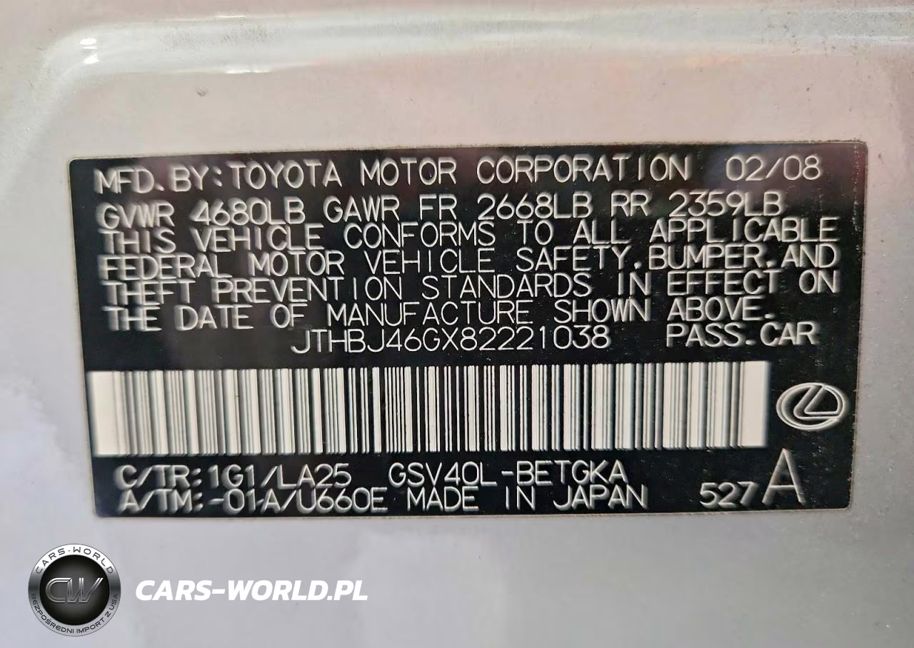 2008 Lexus Es 350 VIN:JTHBJ46GX82221038 - 12