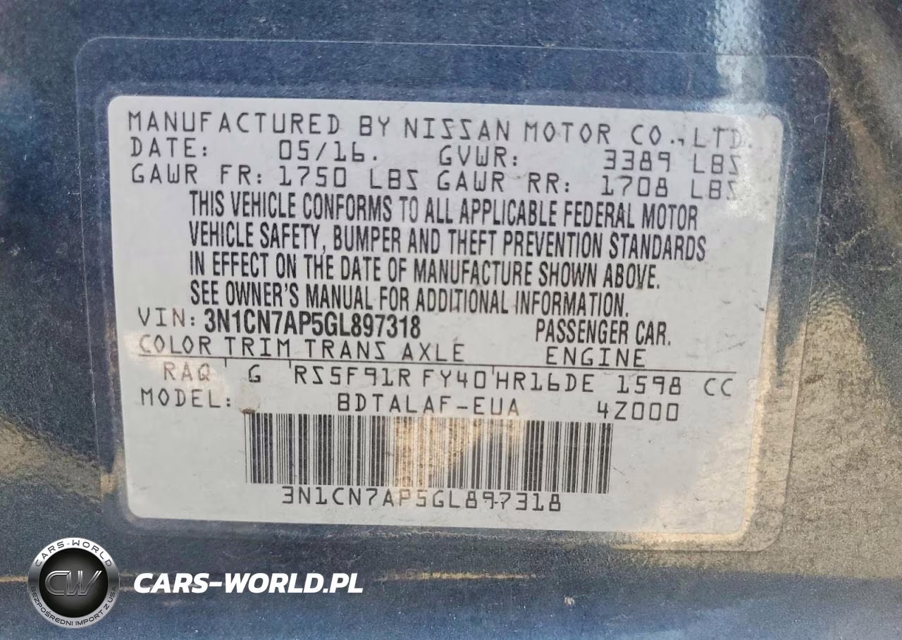 2016 Nissan Versa 1.6 S VIN:3N1CN7AP5GL897318 - 12