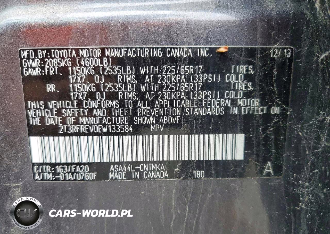 2014 Toyota Rav4 Xle VIN:2T3RFREV0EW133584 - 13