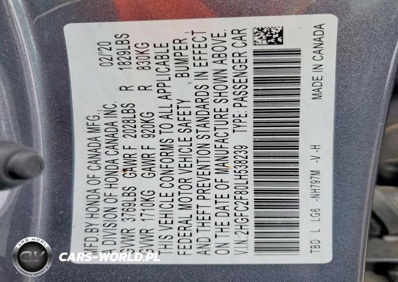 2020 Honda Civic Sport VIN:2HGFC2F80LH538239 - 12