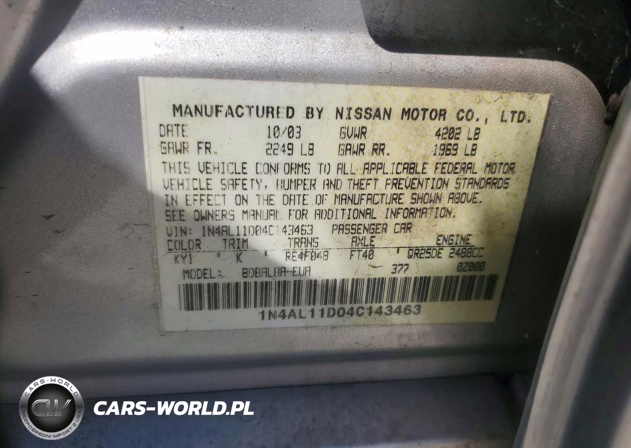 2004 Nissan Altima 2.5 VIN:1N4AL11D04C143463 - 12