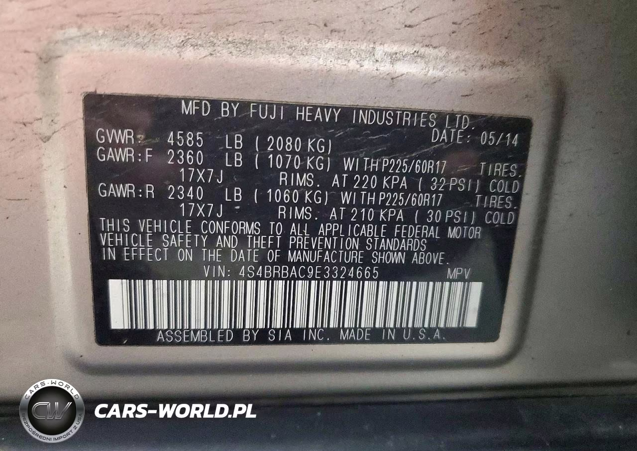 2014 Subaru Outback 2.5I VIN:4S4BRBAC9E3324665 - 13