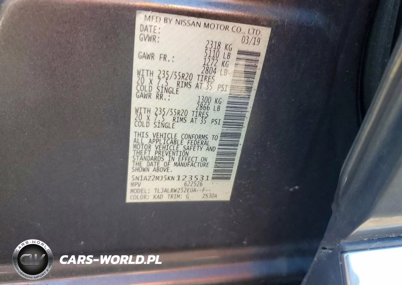 2019 Nissan Murano Sl VIN:5N1AZ2MJ5KN123531 - 12