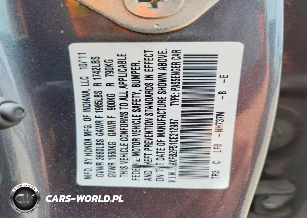 2012 Honda Civic Lx VIN:19XFB2F51CE312987 - 12