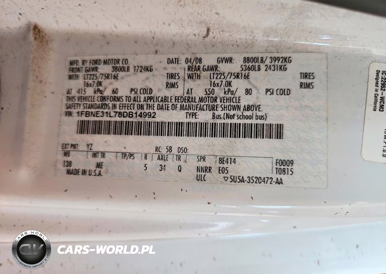 2008 Ford Econoline E350 Super Duty Wagon VIN:1FBNE31L78DB14992 - 13