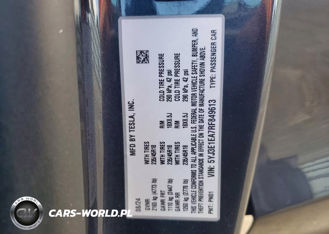 2024 Tesla Model 3 VIN:5YJ3E1EA7RF849613 - 13