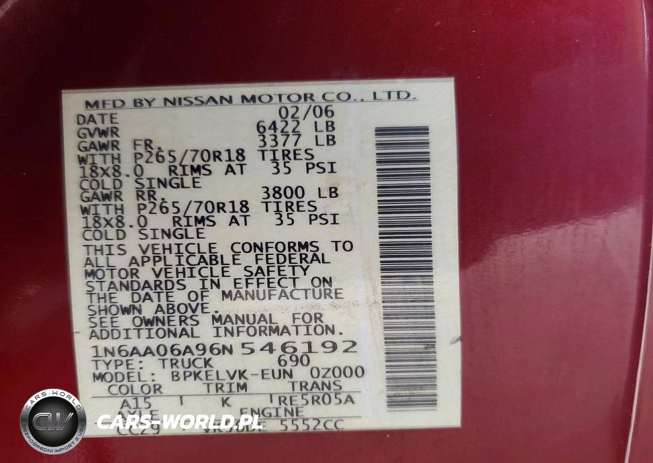 2006 Nissan Titan Xe VIN:1N6AA06A96N546192 - 13