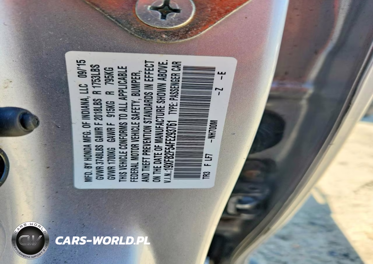 2015 Honda Civic Lx VIN:19XFB2F54FE293761 - 14
