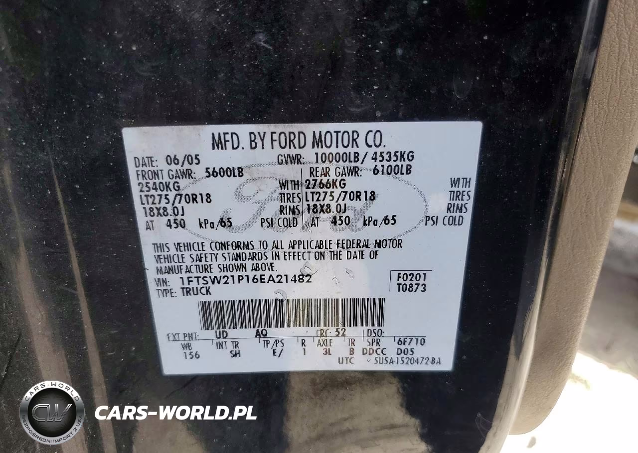 2006 Ford F250 Super Duty VIN:1FTSW21P16EA21482 - 12