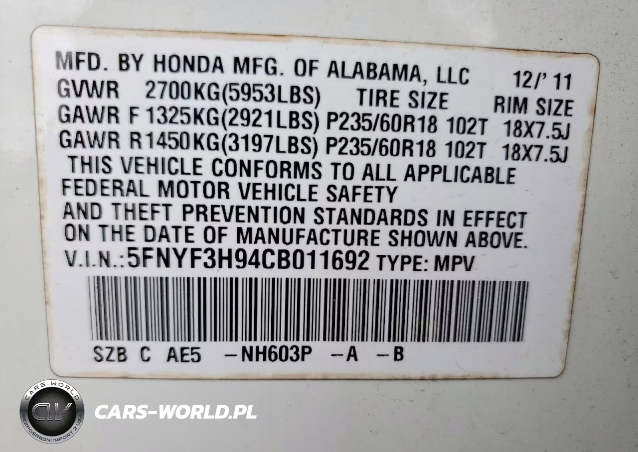 2012 Honda Pilot Touring VIN:5FNYF3H94CB011692 - 13