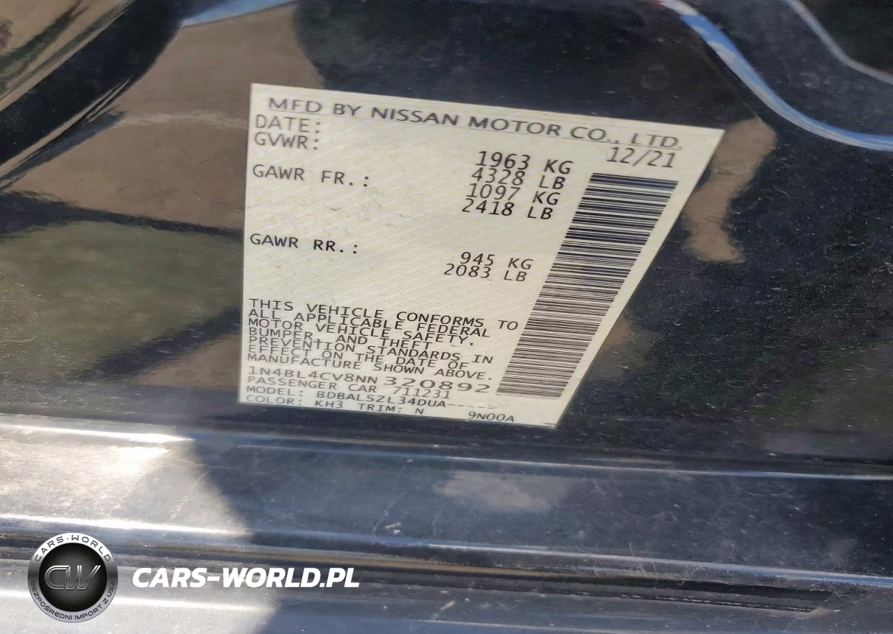 2022 Nissan Altima Sr VIN:1N4BL4CV8NN320892 - 12