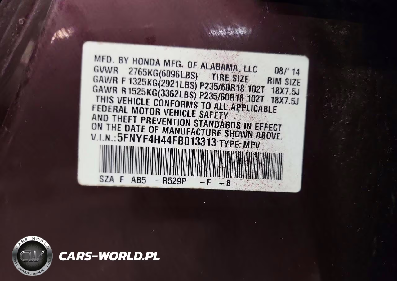 2015 Honda Pilot Ex VIN:5FNYF4H44FB013313 - 13