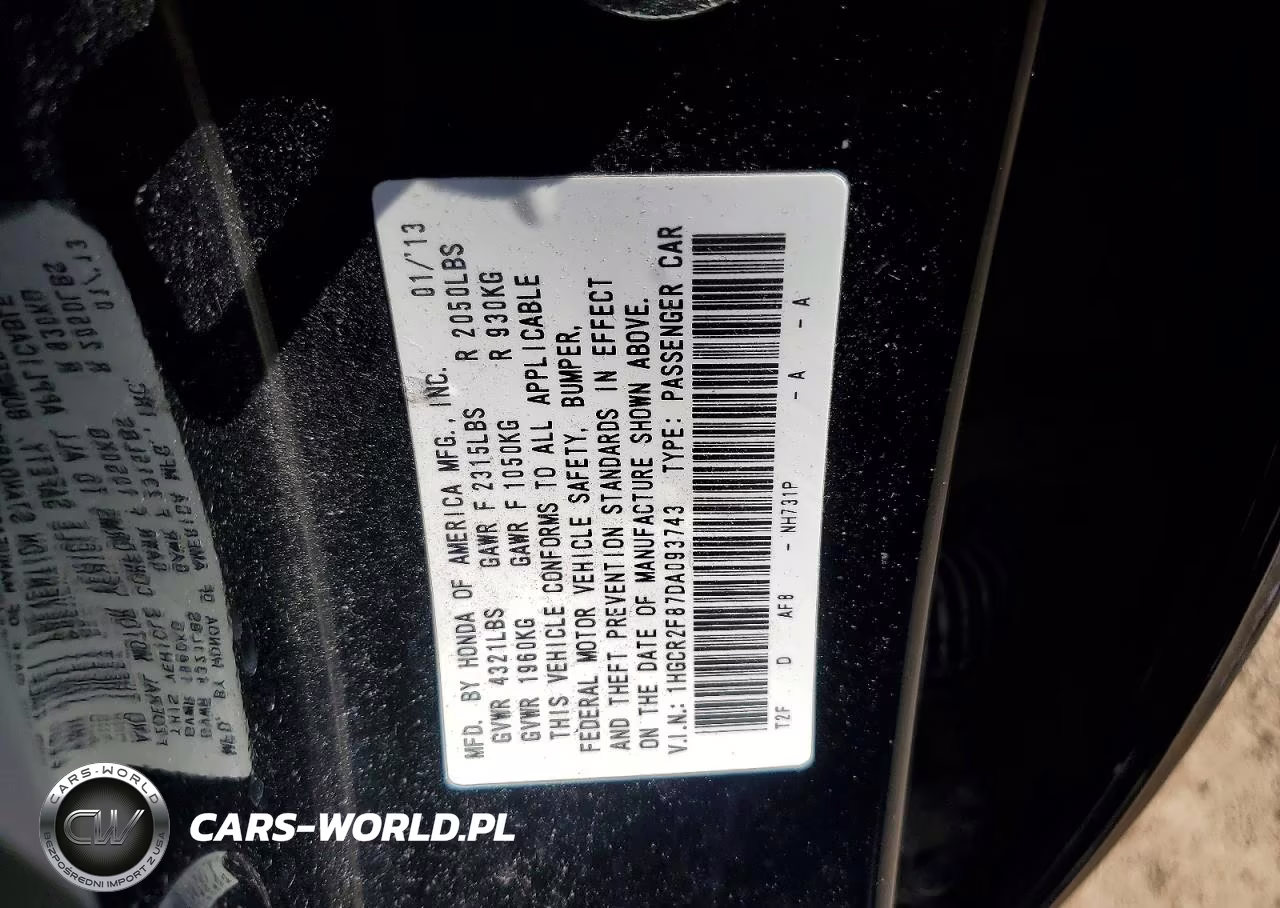 2013 Honda Accord Exl VIN:1HGCR2F87DA093743 - 12