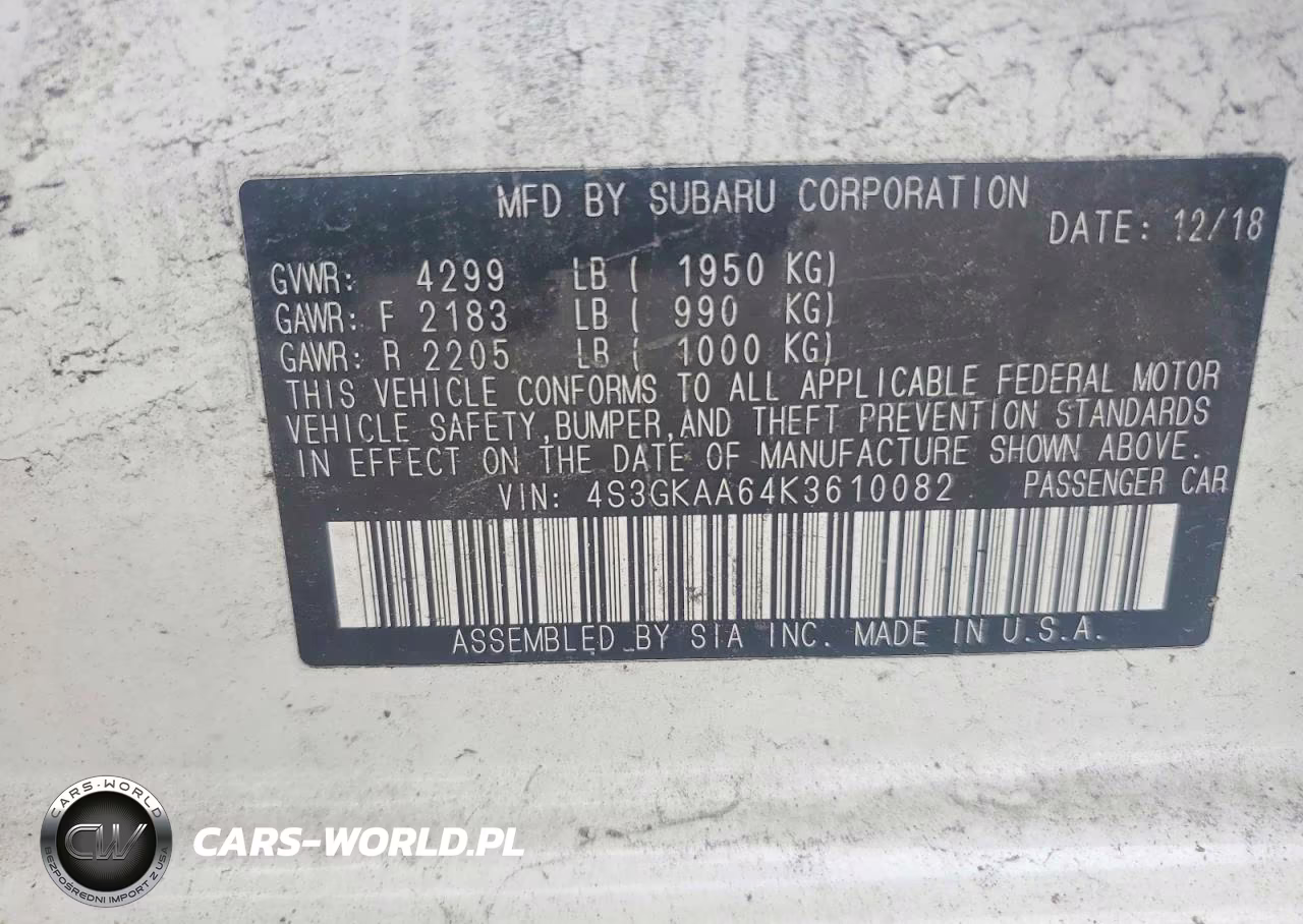 2019 Subaru Impreza VIN:4S3GKAA64K3610082 - 12