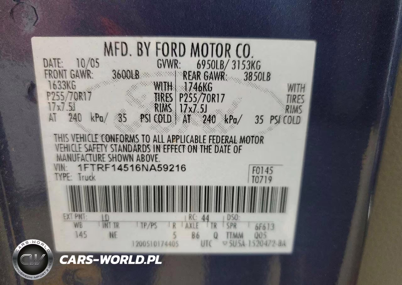 2006 Ford F150 VIN:1FTRF14516NA59216 - 12