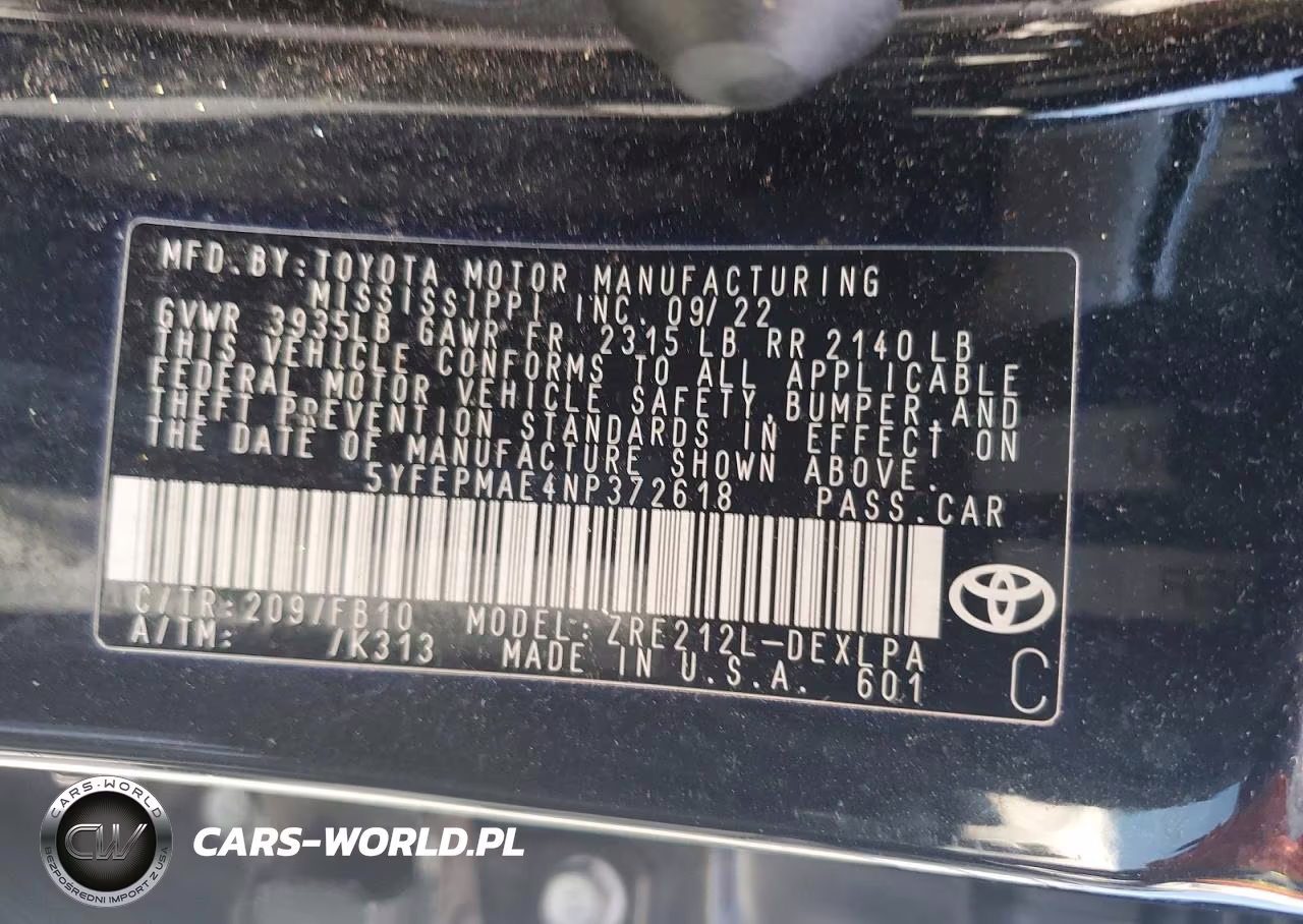 2022 Toyota Corolla Le VIN:5YFEPMAE4NP372618 - 12