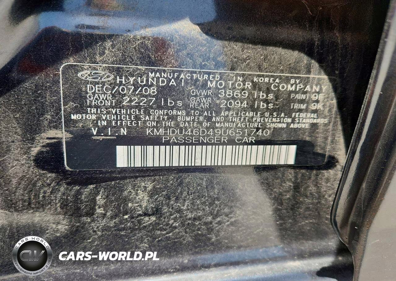 2009 Hyundai Elantra Gls VIN:KMHDU46D49U651740 - 12