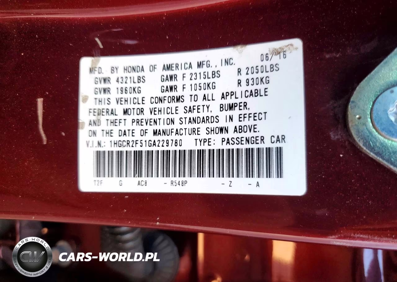 2016 Honda Accord Sport VIN:1HGCR2F51GA229780 - 13