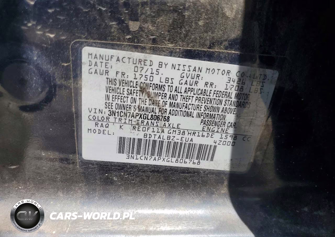 2016 Nissan Versa 1.6 Sv VIN:3N1CN7APXGL806768 - 12
