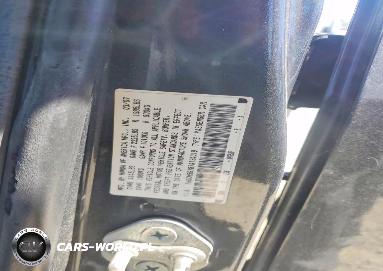 2007 Honda Accord Ex VIN:1HGCM56787A134019 - 12