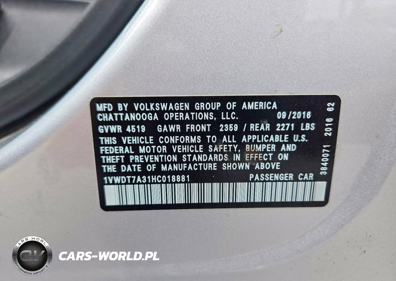 2017 Volkswagen Passat R-Line VIN:1VWDT7A31HC018881 - 12
