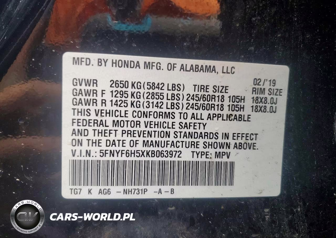 2019 Honda Pilot Exl VIN:5FNYF6H5XKB063972 - 14