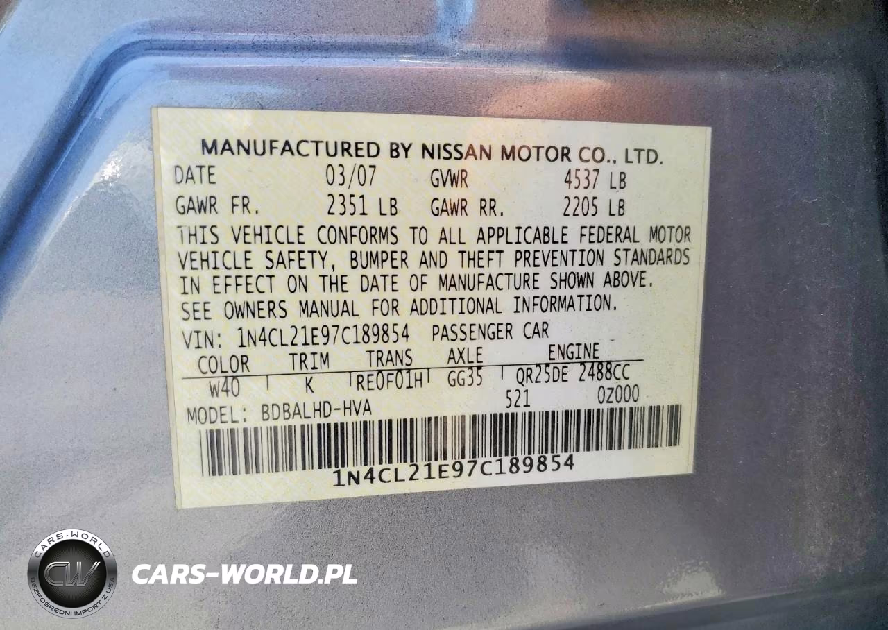2007 Nissan Altima Hybrid VIN:1N4CL21E97C189854 - 12