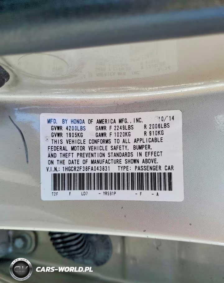 2015 Honda Accord Lx VIN:1HGCR2F38FA043831 - 12