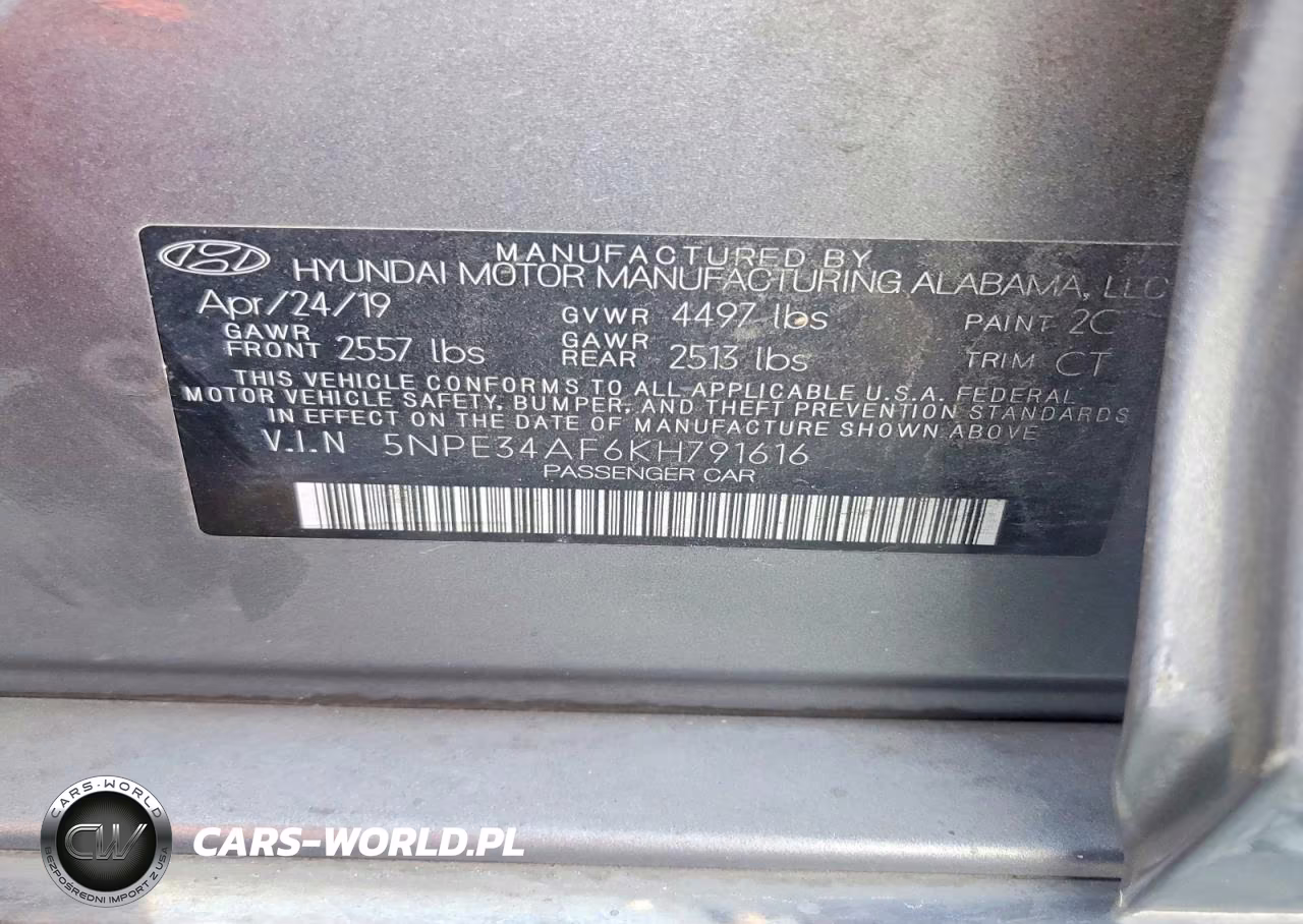 2019 Hyundai Sonata Sport VIN:5NPE34AF6KH791616 - 12