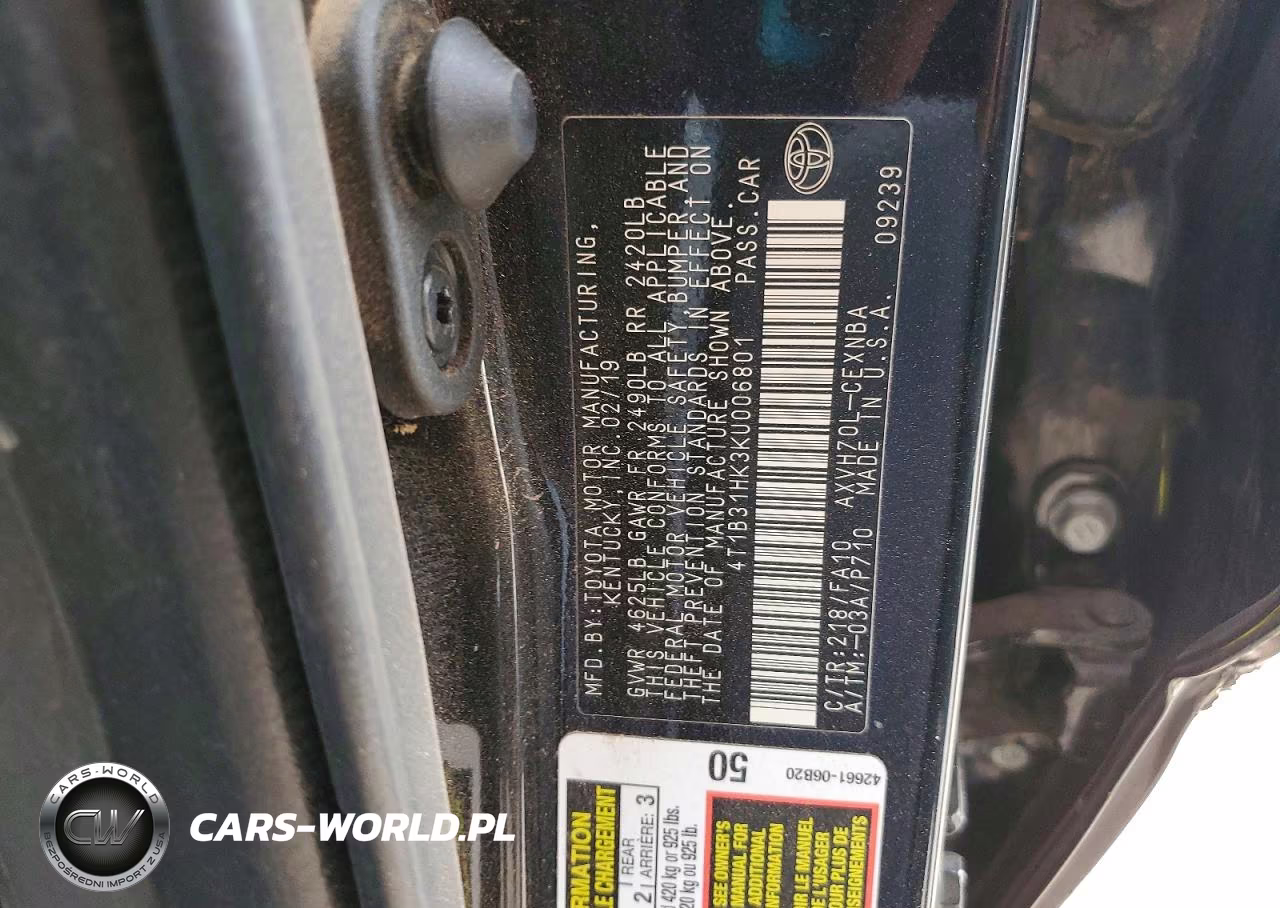 2019 Toyota Camry Le VIN:4T1B31HK3KU006801 - 12
