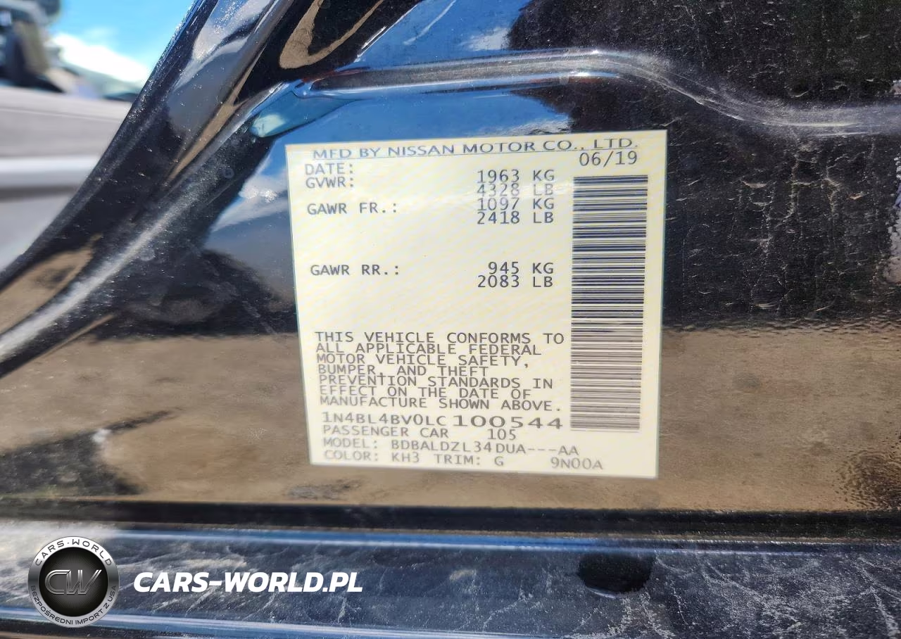 2020 Nissan Altima S VIN:1N4BL4BV0LC100544 - 12