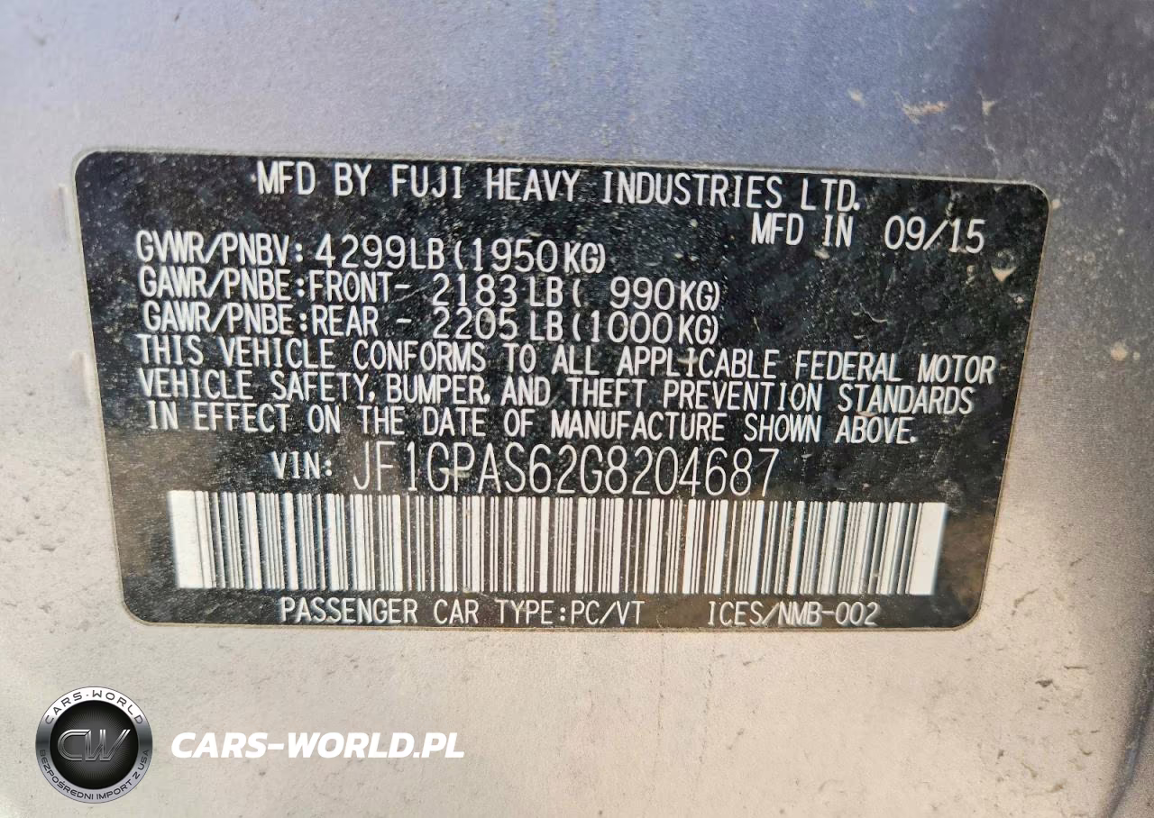 2016 Subaru Impreza Sport VIN:JF1GPAS62G8204687 - 12