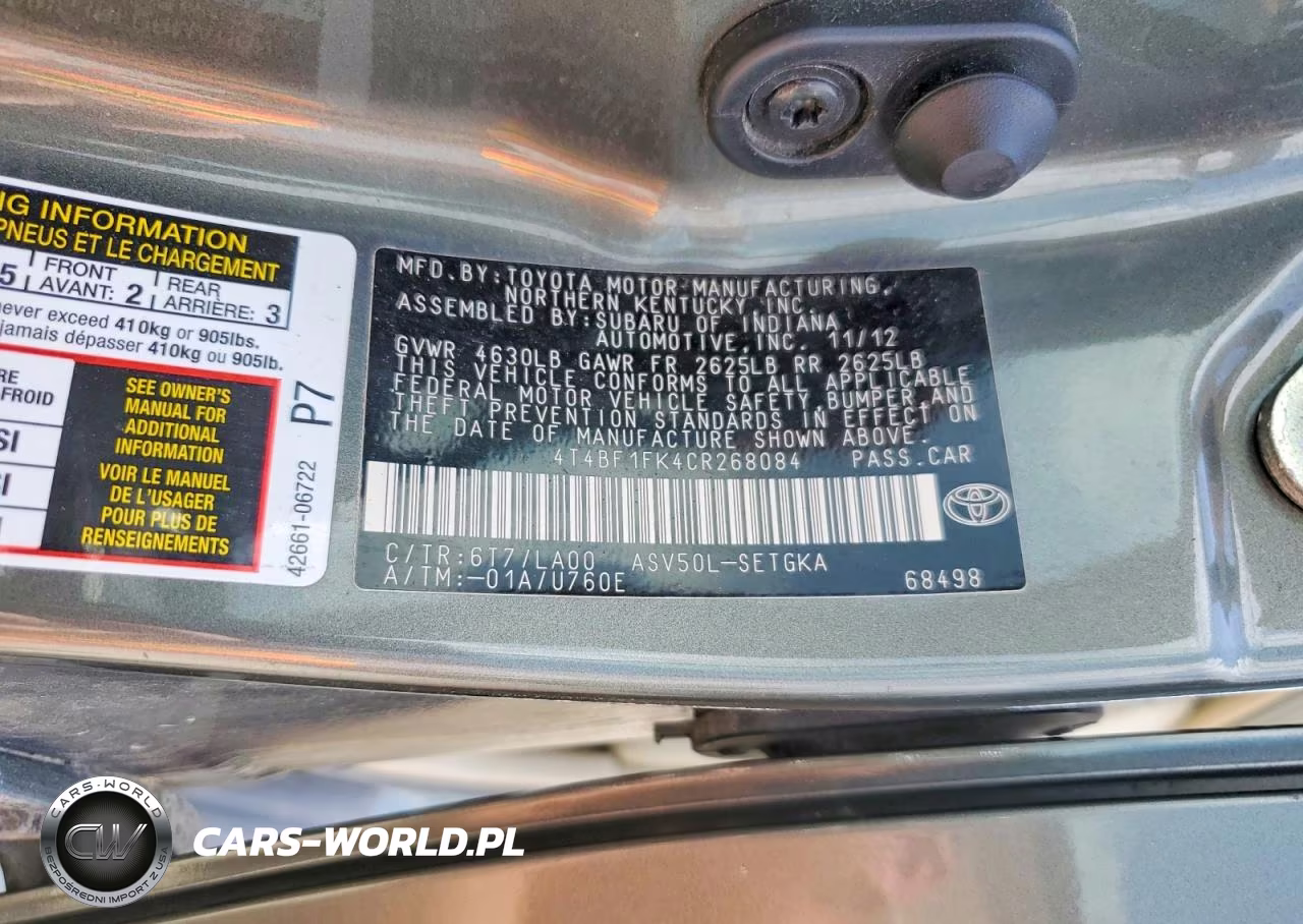2012 Toyota Camry Xle VIN:4T4BF1FK4CR268084 - 12