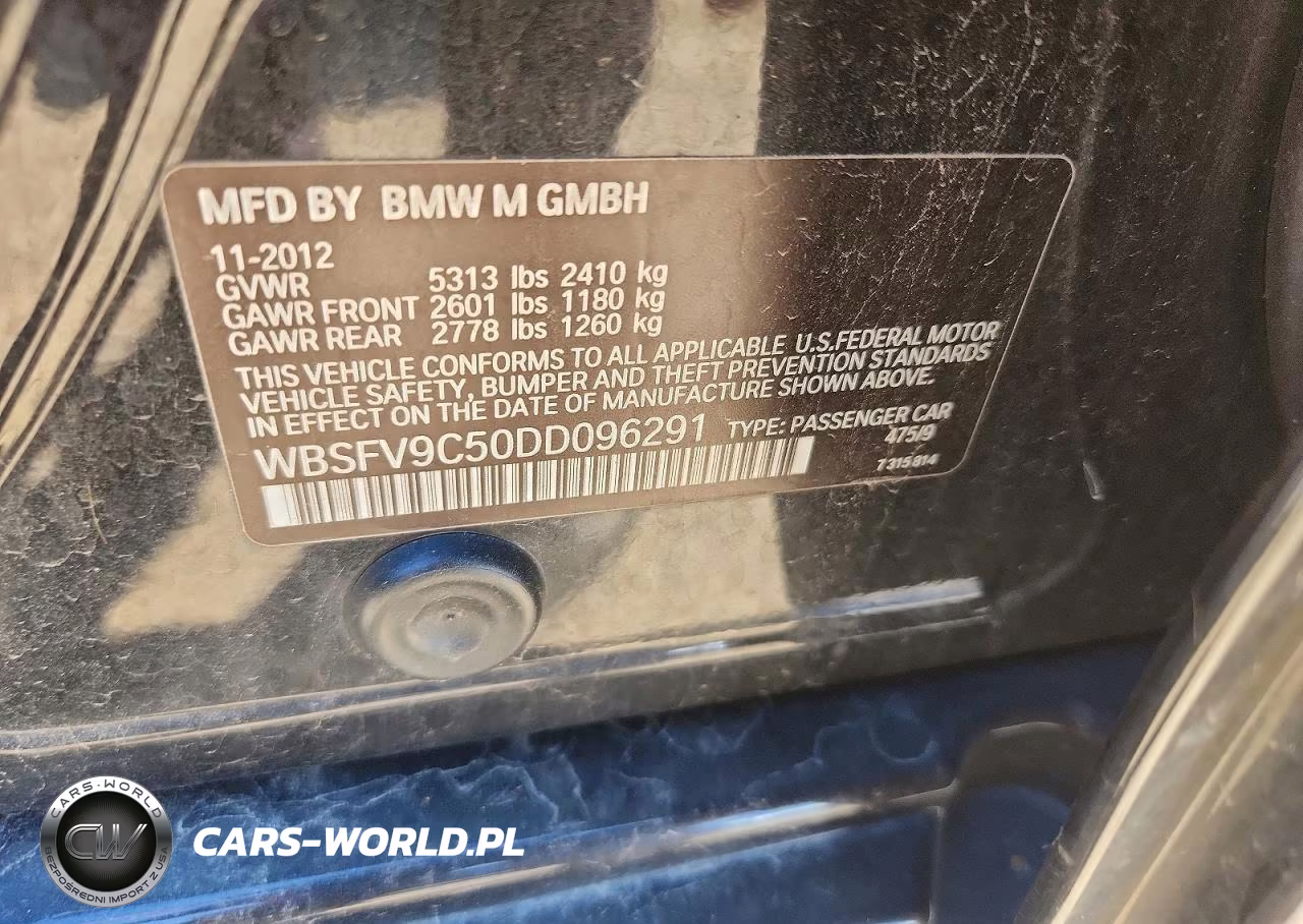 2013 BMW M5 VIN:WBSFV9C50DD096291 - 12