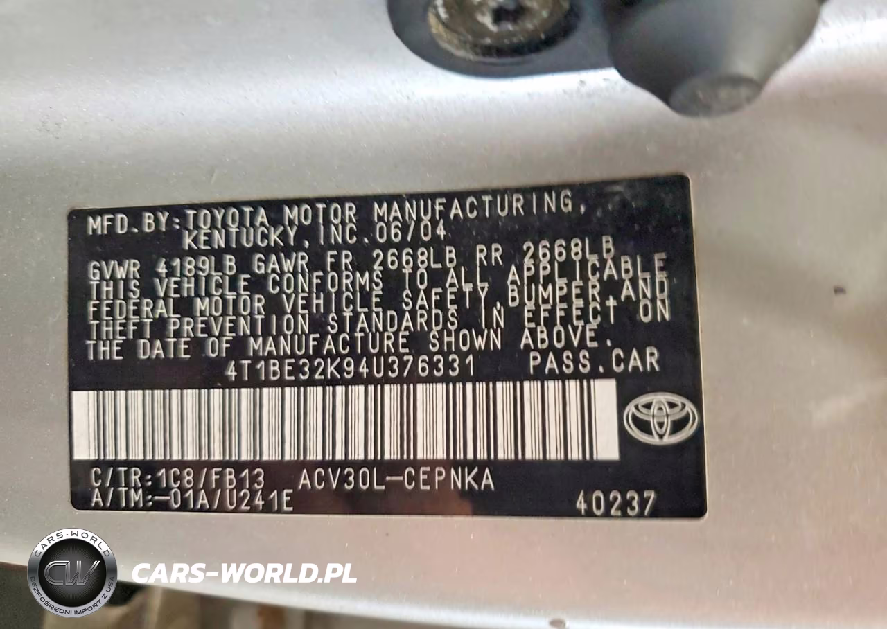 2004 Toyota Camry Le VIN:4T1BE32K94U376331 - 13