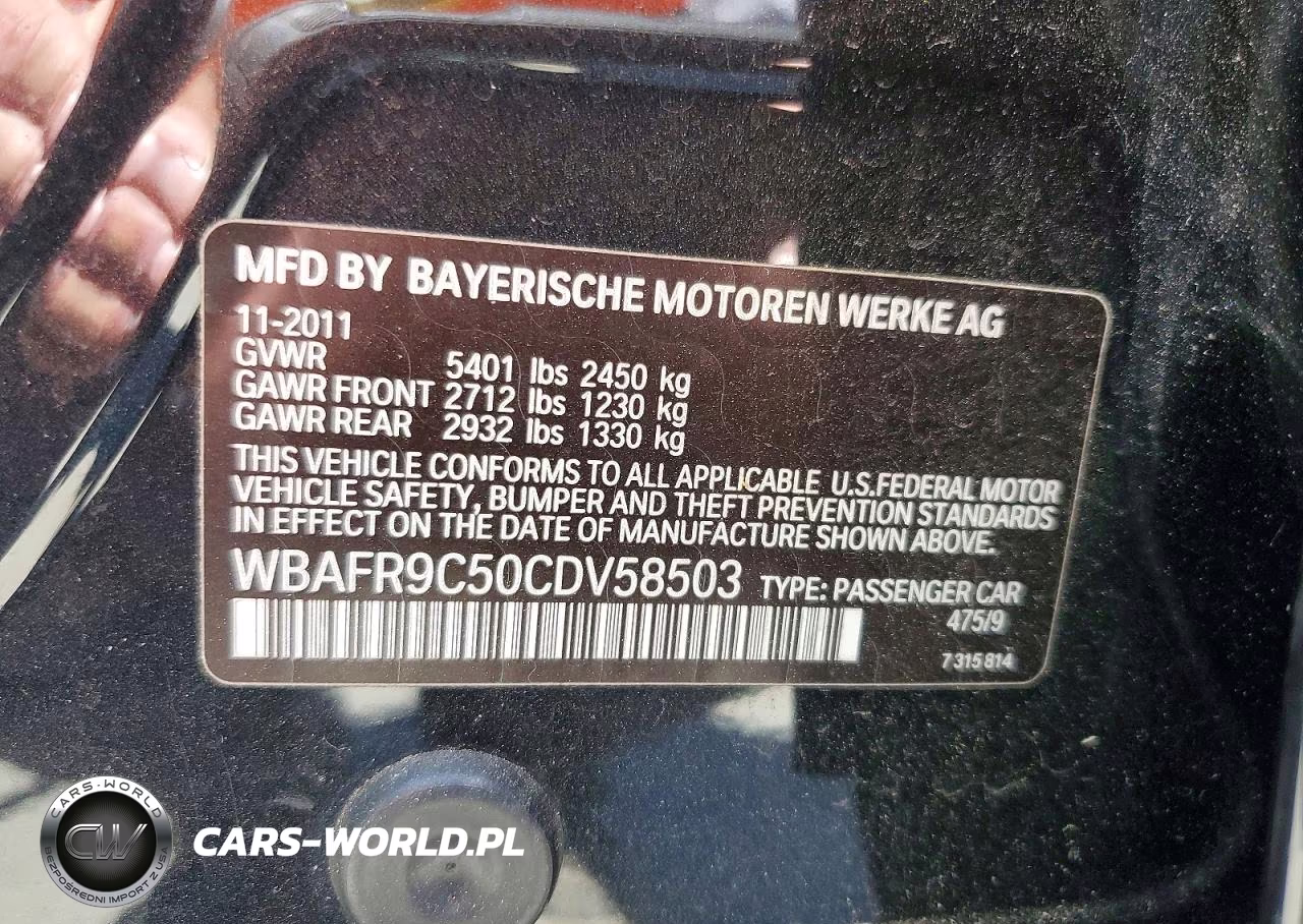 2012 BMW 550 I VIN:WBAFR9C50CDV58503 - 12