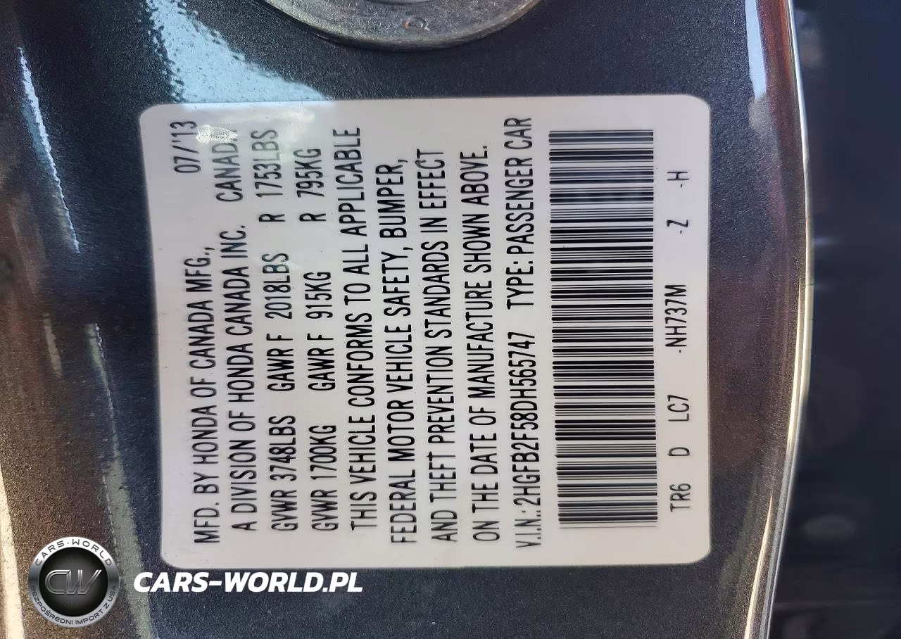 2013 Honda Civic Lx VIN:2HGFB2F58DH565747 - 12