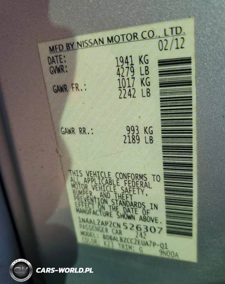 2012 Nissan Altima Base-S VIN:1N4AL2AP2CN526307 - 12