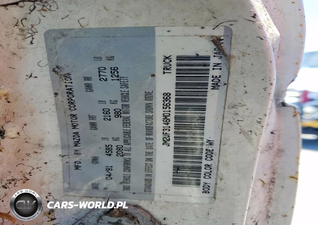 1991 Mazda B2600 Cab Plus VIN:JM2UF3146M0156368 - 12