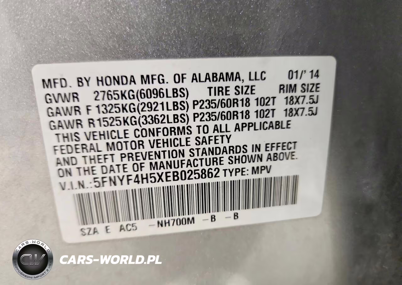 2014 Honda Pilot Exl VIN:5FNYF4H5XEB025862 - 13