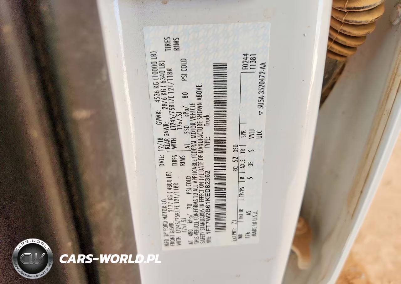 2019 Ford F250 Super Duty VIN:1FT7W2B61KED82362 - 12