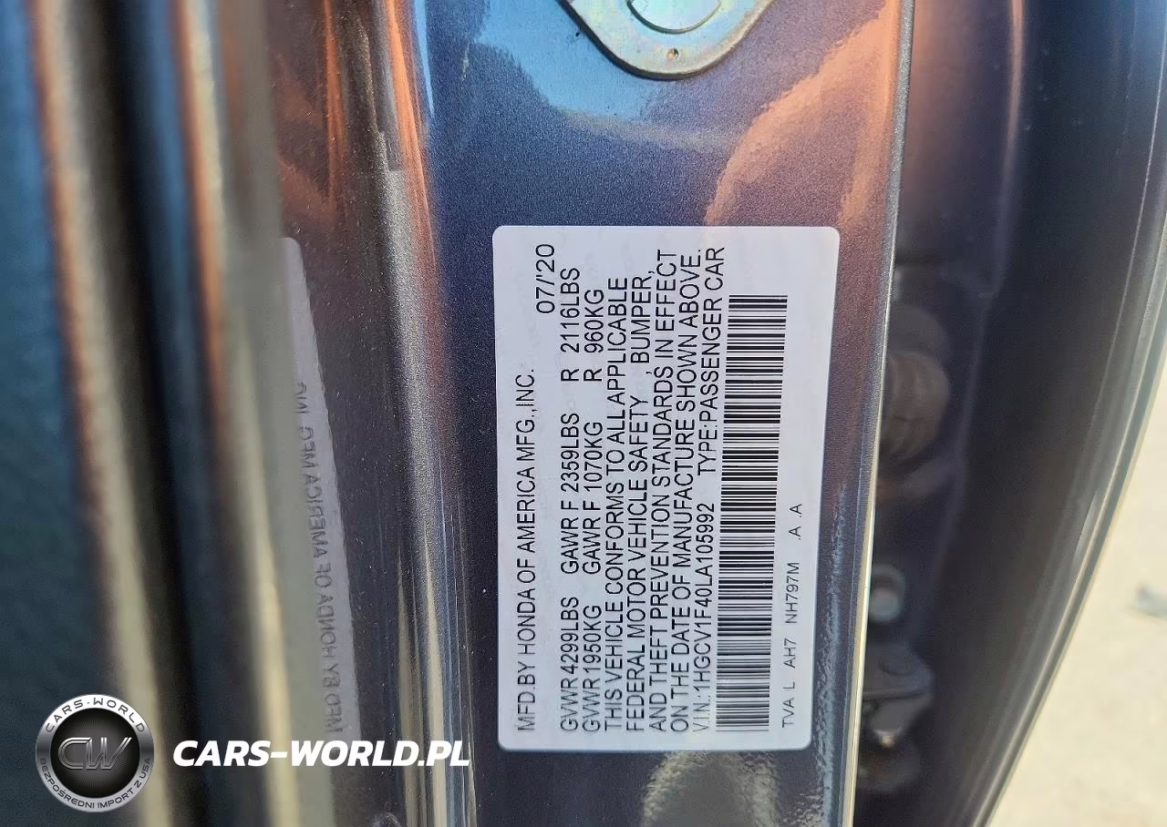 2020 Honda Accord Ex VIN:1HGCV1F40LA105992 - 13