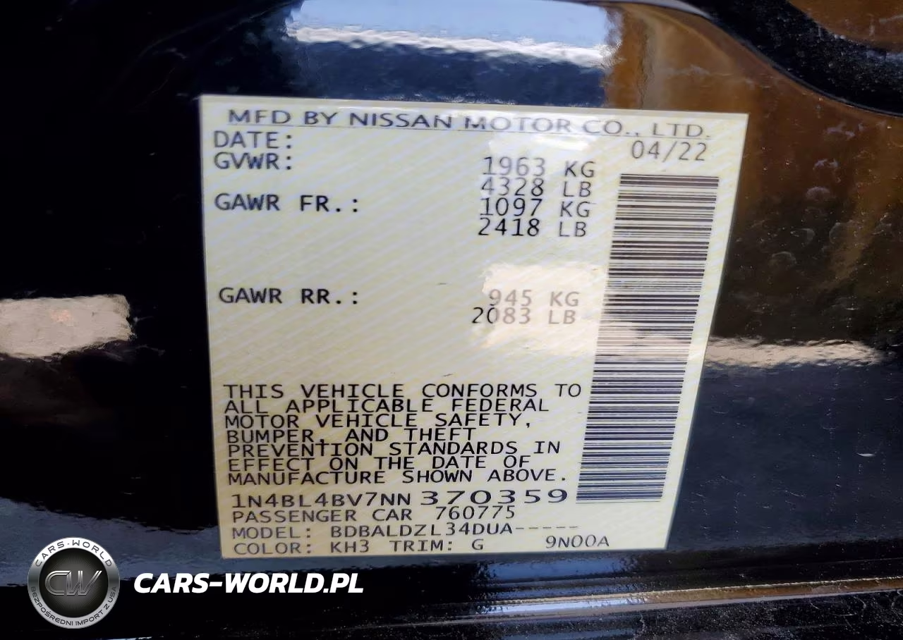 2022 Nissan Altima S VIN:1N4BL4BV7NN370359 - 12