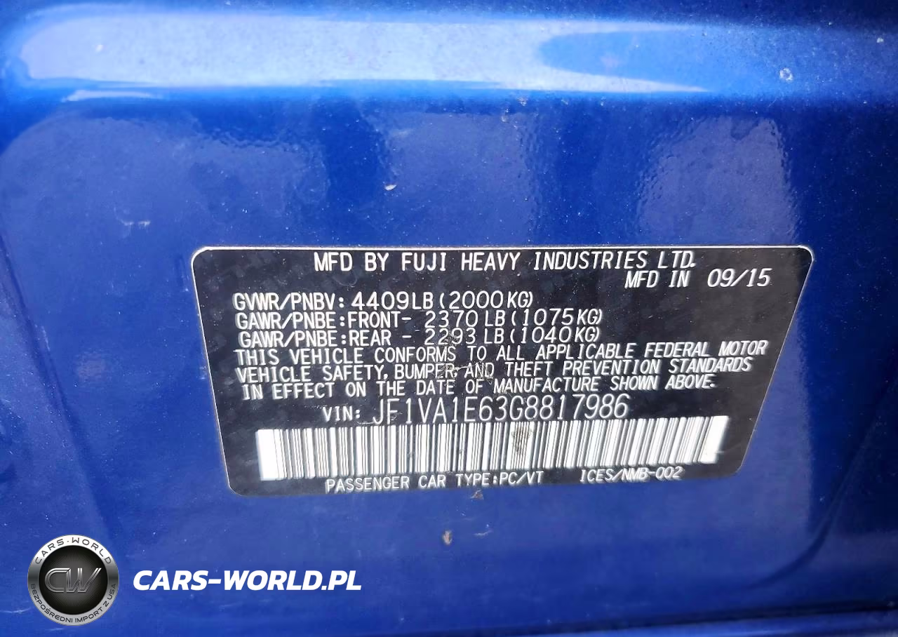 2016 Subaru Wrx Premium VIN:JF1VA1E63G8817986 - 13